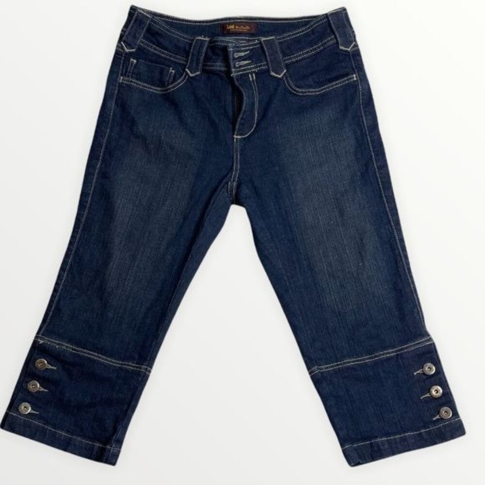 Lee One True Fit Lower On The Waist Womens Jeans Dark Blue Capri 5/6 M Button
